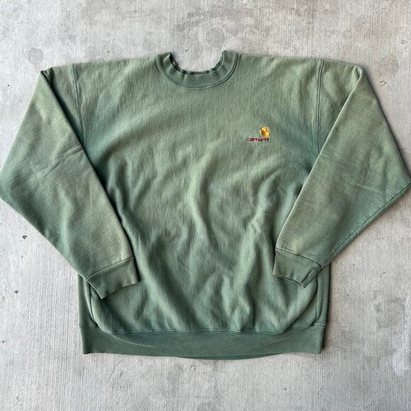 Vintage FADED carhartt green essential crewneck sweatshirt - Picture 1 of 13